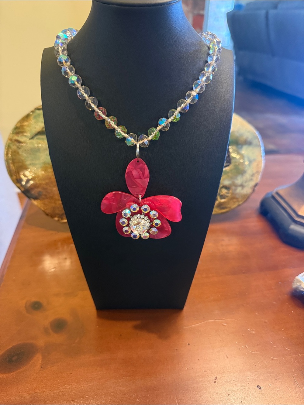 Pink Crystal Flower Pendant Necklace - Women Jewelry